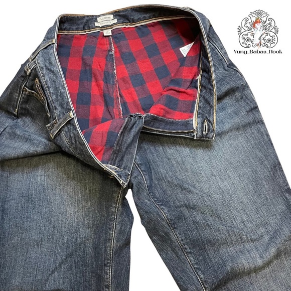 L.L. Bean Favorite Fit Women’s 16 Petite plaid lined blue jeans PRELOVED - Picture 1 of 13